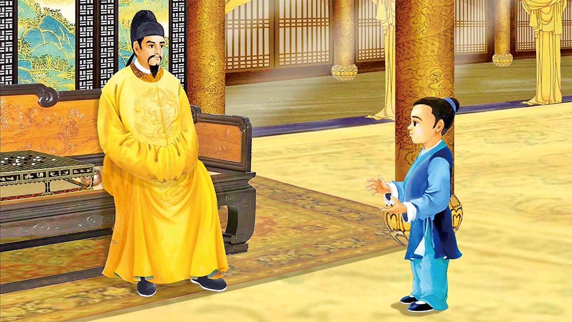 Huyền Tông nghe nói có một Thần đồng như thế, liền hạ chiếu triệu kiến muốn thử tài học của Lý Bí. (Ảnh chụp màn hình video YouTube của Chánh Kiến)