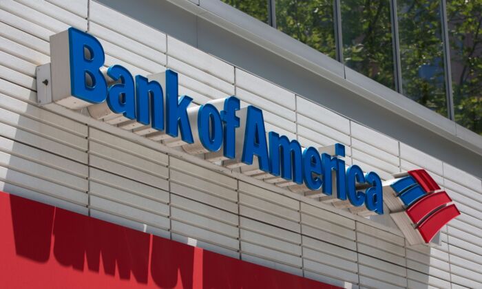 Logo của Bank of America bên ngoài một chi nhánh ở Hoa Thịnh Đốn, hôm 09/07/2019. (Ảnh: Alastair Pike/AFP qua Getty Images)