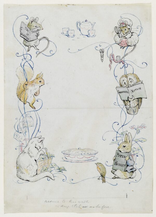 Trang minh họa cuối sách “Chuyện Về Bác Thợ May Của Thành Phố Gloucester” của bà Beatrix Potter, tháng 12 năm 1903. Màu nước, mực và bút chì trên giấy. Di chúc của Leslie Linder, Bảo tàng Victoria và Albert, London. (Ảnh: Bảo tàng Victoria và Albert, London/Được sự cho phép của NXB Frederick Warne & Co. Ltd.)