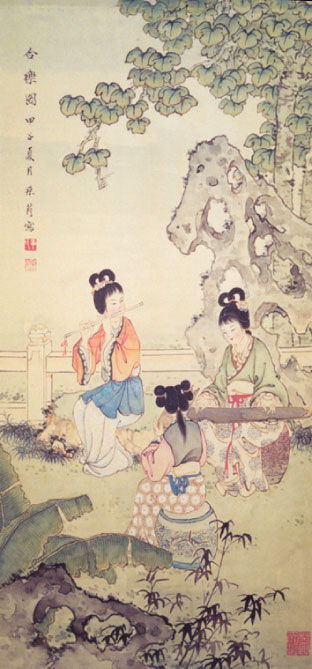 Âm nhạc cổ xưa của Trung Quốc đều là vô cùng chậm rãi và bình hòa, khiến người nghe có một cảm giác bình yên trong tâm hồn. Bức “Hòa nhạc dồ” (Ảnh: Chương Thúy Anh / Chánh Kiến Net)