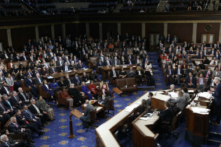 Chủ tịch Hạ viện Kevin McCarthy (Cộng Hòa-California) trình bày diễn văn sau khi được bầu làm Chủ tịch Hạ viện, tại Tòa nhà Capitol Hoa Kỳ ở Hoa Thịnh Đốn hôm 07/01/2023. (Ảnh: Anna Moneymaker/Getty Images)