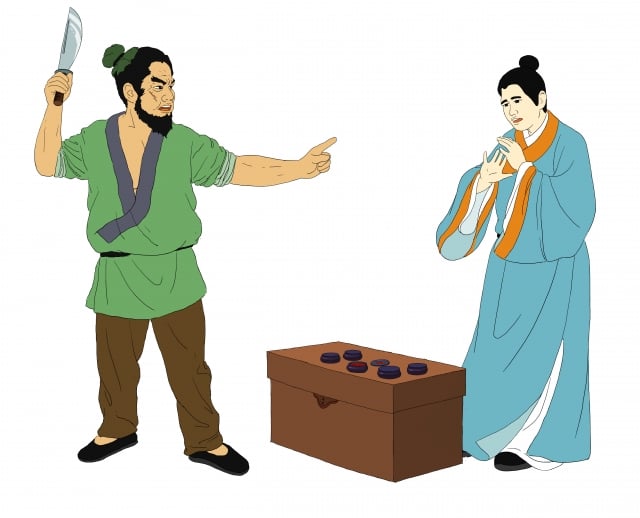 Vị đạo trưởng biến thành một tên đồ tể thô lỗ, đến gặp thư sinh với một con dao trong tay. (Ảnh: Chí Thanh/Epoch Times Đài Loan)