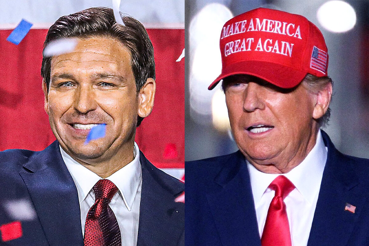 (Từ trái qua phải) Thống đốc Florida Ron DeSantis và cựu Tổng thống Donald Trump. (Ảnh: Giorgio Viera/Angela Weiss/Getty Images)