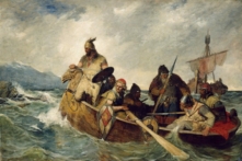 Người Viking đã được miêu tả trong nghệ thuật phương Tây hàng trăm năm. Tác phẩm “Norsemen Landing in Iceland” (Người Bắc u đổ bộ vào Ireland) năm 1877, của họa sĩ Oscar Arnold Wergeland. (Ảnh: Tài sản công)