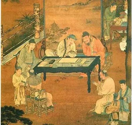 Mặt bàn được khảm bằng các phiến đá cẩm thạch trong bức tranh