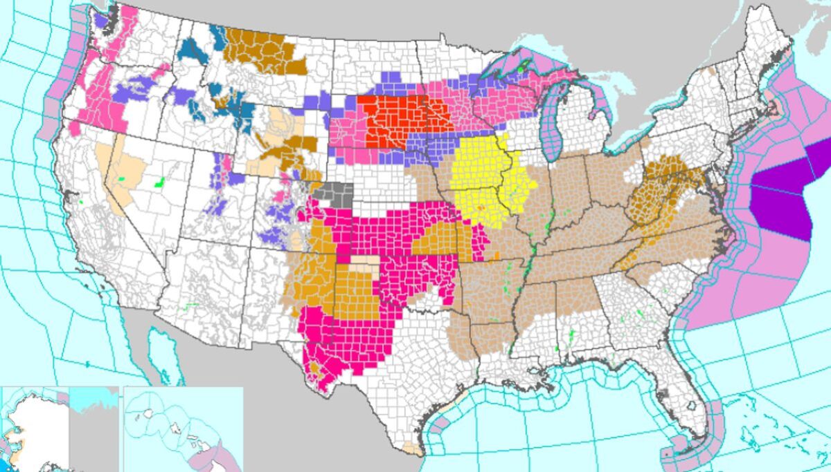 Cơ quan Thời tiết Quốc gia đã đưa ra các cảnh báo và báo động về thời tiết khắc nghiệt cho hàng triệu người trên khắp Hoa Kỳ vì một hệ thống mạnh mẽ đã bắt đầu phát triển hôm 31/03/2023. (Ảnh: Cơ quan Thời tiết Quốc gia)