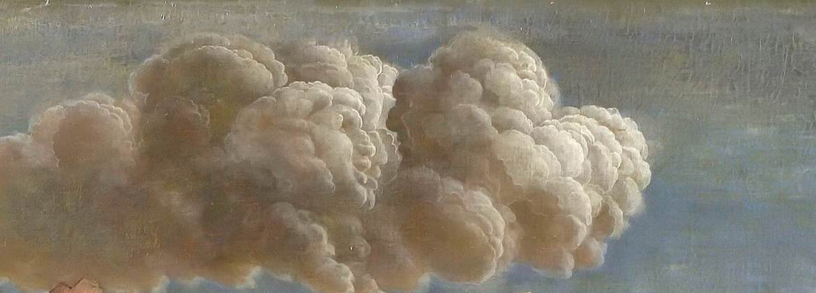 Họa sĩ Mantegna thích vẽ những vật vô tri vô giác, chẳng hạn như những đám mây có khuôn mặt người, như trong chi tiết này của bức tranh “Minerva Expelling the Vices from the Garden of Virtue” (Nữ Thần Minerva đuổi các thói xấu khỏi Khu vườn Đức hạnh). (Ảnh: Tư liệu công cộng)