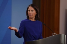 Ngoại trưởng Đức Annalena Baerbock nói trong cuộc họp báo tại Văn phòng Ngoại giao ở Berlin, hôm 21/08/2023. (Ảnh: Odd Andersen/AFP)