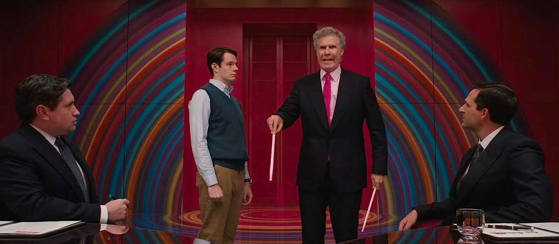 Giám đốc điều hành Mattel (đứng giữa, do diễn viên Will Ferrell thủ vai) trong phim “Barbie” của hãng phim Warner Bros. (Ảnh: Công ty Giải trí Warner Bros.)