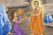 Mục Kiền Liên dùng thần thông quảng đại nhưng vẫn không cứu được mẹ của mình. (Ảnh minh họa bởi Sun Mingguo/Epoch Times