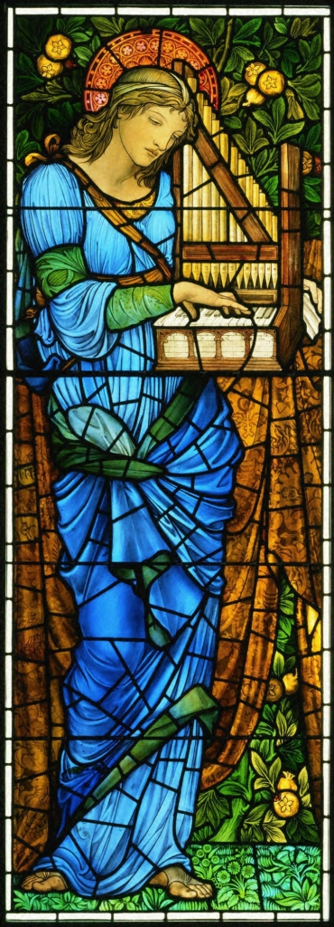 Bức tranh kính “Thánh Cecilia” khoảng năm 1900, của họa sĩ Sir Edward Burne-Jones. Kính màu và sơn; kích thước: 84 1/16 inch (~214cm) x 29 3/4 inch (~76cm). Bảo tàng Nghệ thuật Đại học Princeton. (Ảnh: Tài liệu công cộng)