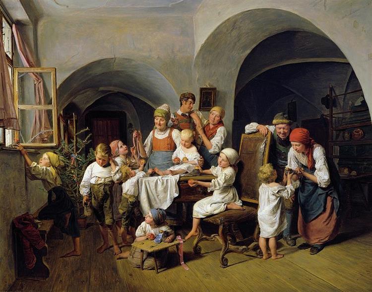Tác phẩm “Christmas Morning” (Buổi sáng Giáng Sinh) do họa sĩ Ferdinand Georg Waldmuller vẽ vào năm 1844. (Ảnh: Tài liệu công cộng)