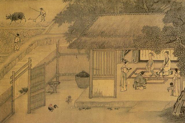 Một phần bức tranh “Tống Cao Tông thư hiếu kinh Mã Hòa Chi hội đồ” của Mã Hòa Chi, người thời Tống. (Ảnh: Tài sản công).