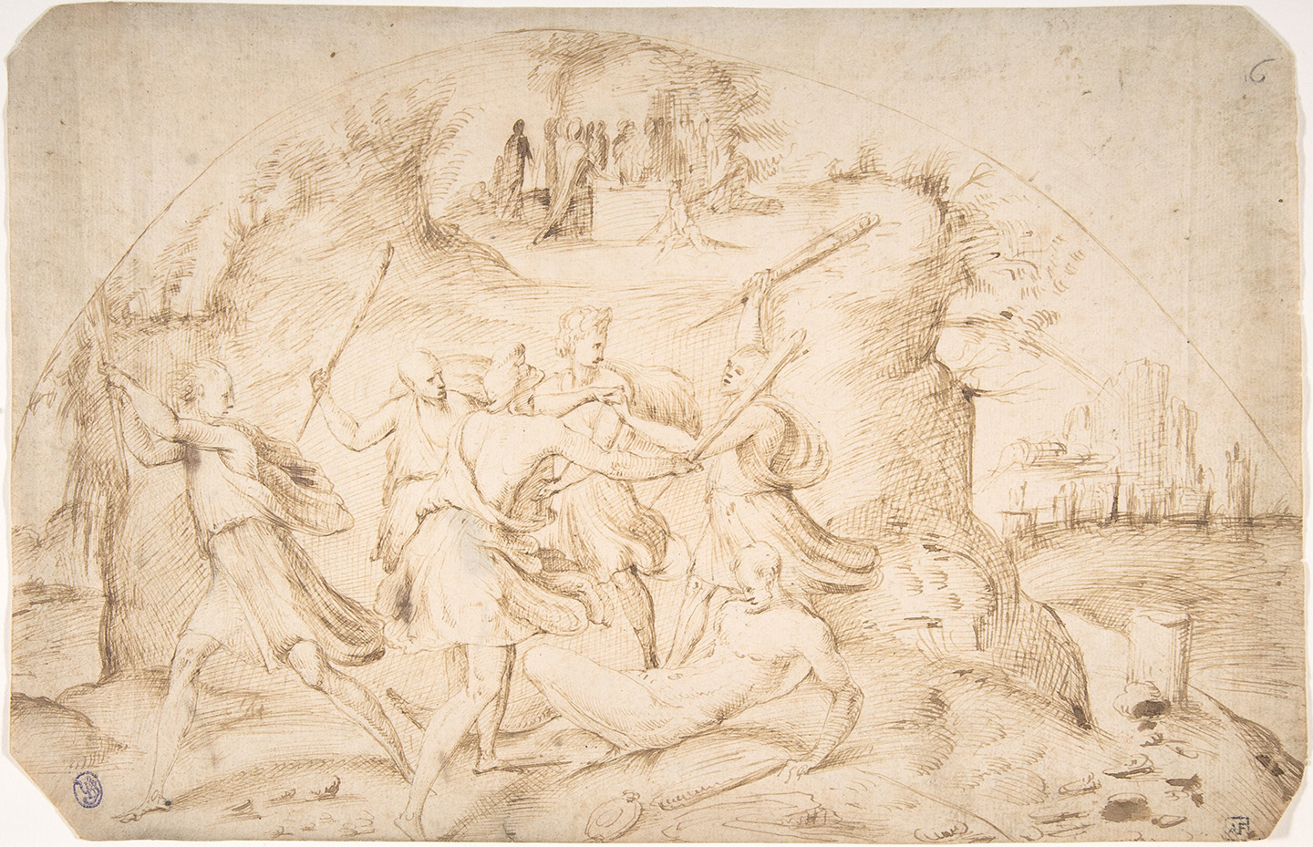 Tác phẩm “The Age of Iron” (Thời đại đồ sắt), được cho là của nghệ sĩ Alonso Berruguete, vẽ vào khoảng những năm 1520 – 1530. Bút và mực nâu; kích thước: 8 inch x 12 ⅜ inch (~20cm x 31cm). Bảo tàng Nghệ thuật Metropolitan, thành phố New York. (Ảnh: Tư liệu công cộng)