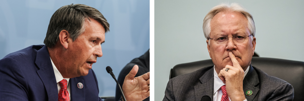 (Trái) Dân biểu Barry Moore (Cộng Hòa-Alabama) tại Hoa Thịnh Đốn vào ngày 21/06/2022. (Phải) Dân biểu Jerry Carl (Cộng Hòa-Alabama) trong phiên điều trần ở Hoa Thịnh Đốn vào ngày 29/03/2023. (Ảnh: Alex Wong/Getty Images, Nathan Howard/Getty Images)