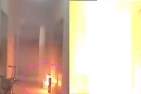 Tháng 02/2024, một cư dân tại khu Thông Châu, thành phố Bắc Kinh, đang sạc pin xe đạp điện thì xảy ra vụ nổ. (Hình ảnh được tổng hợp từ video)