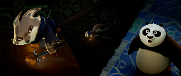 Cáo Zhen (minh tinh Awkwafina lồng tiếng, bên trái) và gấu trúc Po (tài tử Jack Black lồng tiếng), trong “Kung Fu Panda 4.” (Ảnh: DreamWorks Animation)