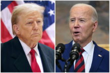 (Trái) Cựu Tổng thống Donald Trump tại New York hôm 25/03/2024. (Phải) Tổng thống Joe Biden tại Phòng Roosevelt của Tòa Bạch Ốc hôm 26/03/2024. (Ảnh: Michael M. Santiago/Getty Images; Pedro Ugarte/AFP qua Getty Images)