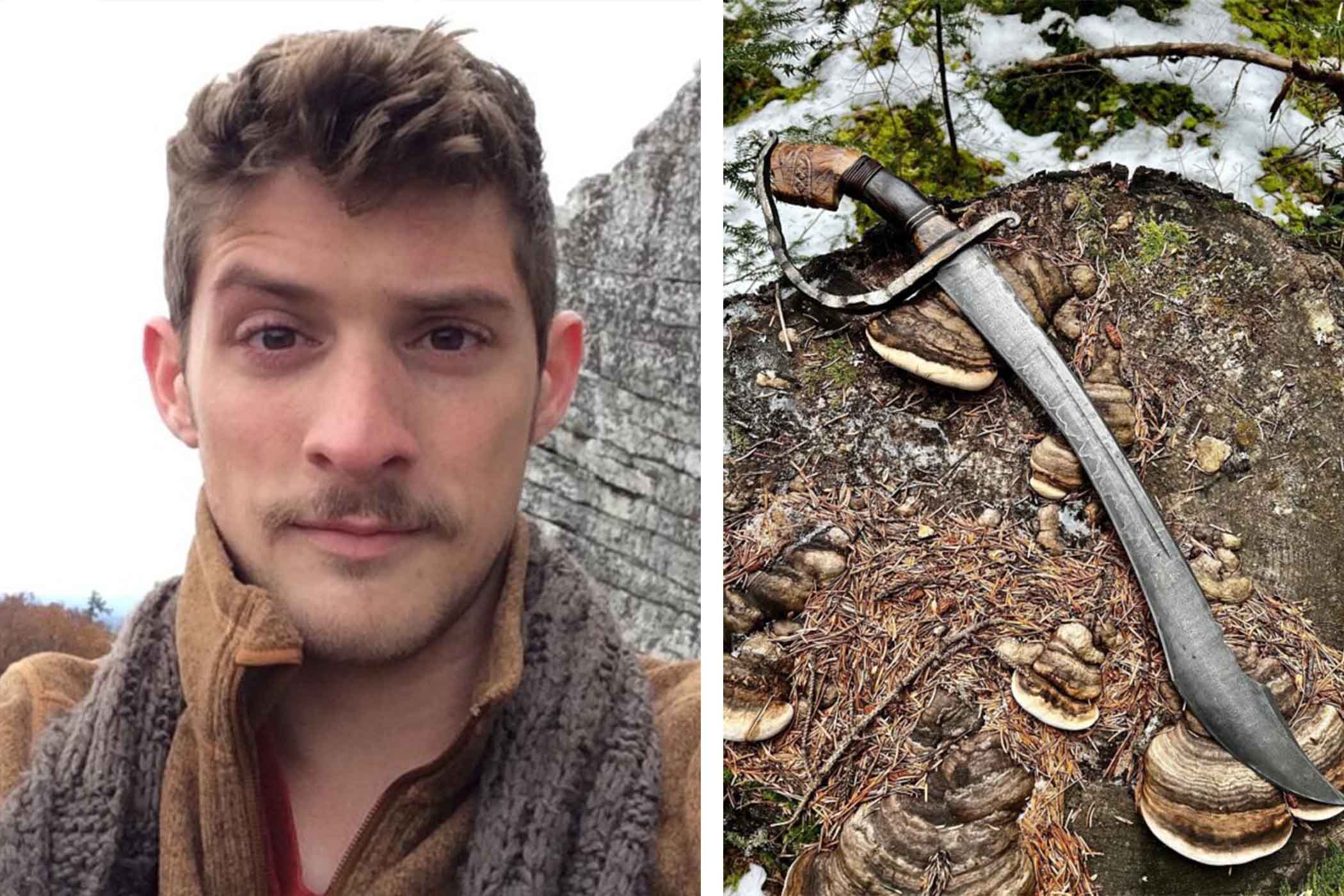 (Trái) Anh Barrett; (Phải) Thanh kiếm “The Sea Wolf” (Ảnh: Đăng dưới sự cho phép của anh Trevor Barrett)