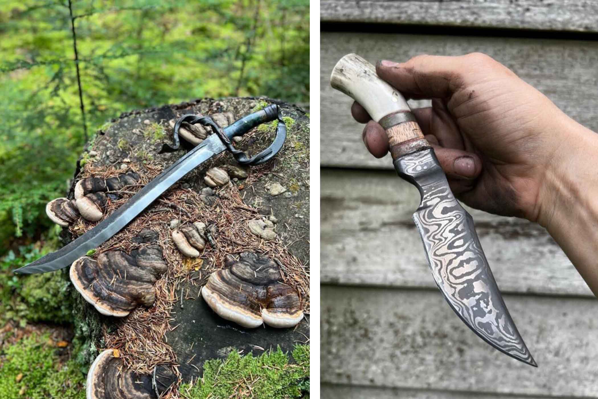 (Trái) Thanh kiếm “Pirate’s Saber”; (Phải) Dao “Tusk Blade” (Ảnh: Đăng dưới sự cho phép của anh Trevor Barrett)