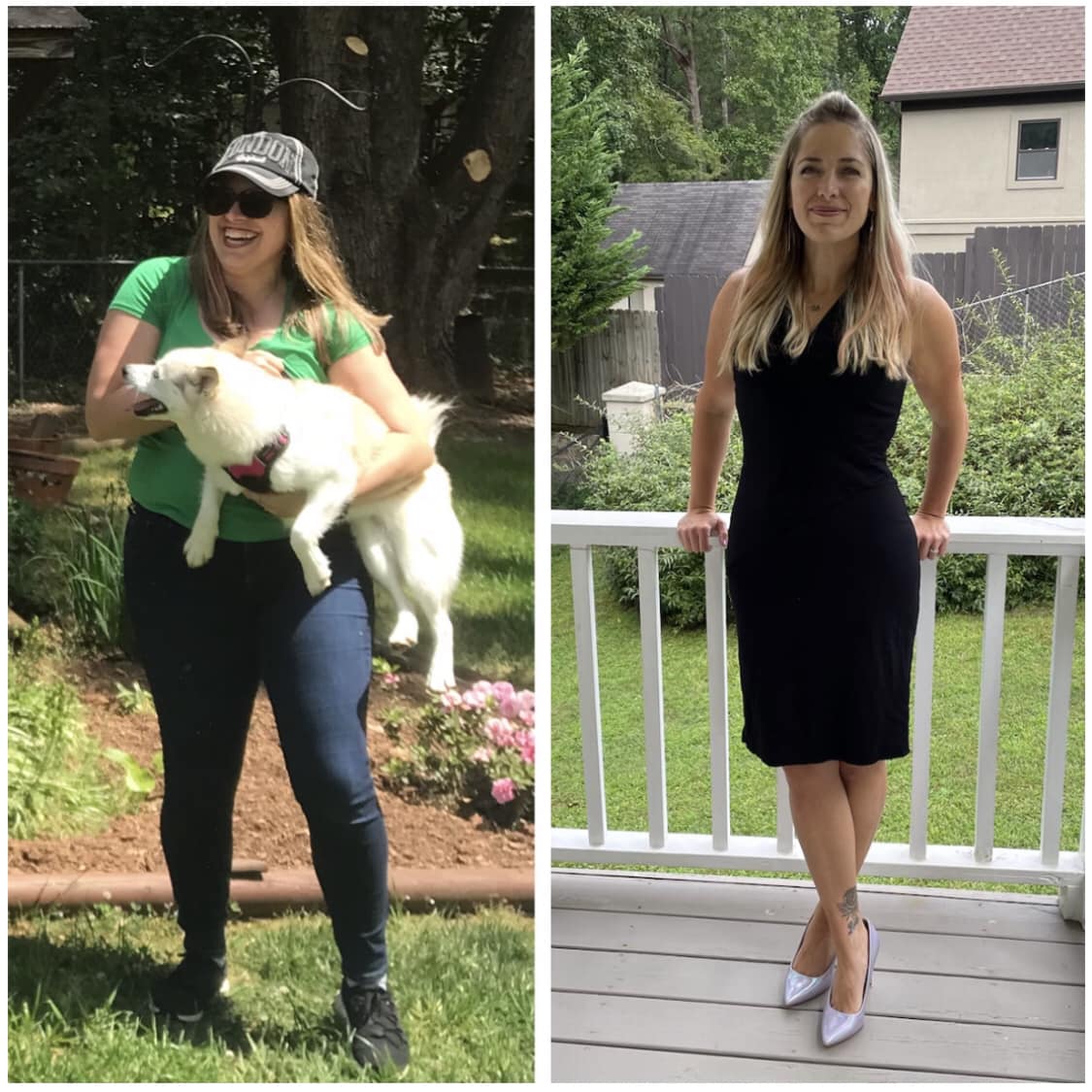 Cô Charis Brown trước và sau khi làm việc với nhóm của bác sĩ Bruce Patterson tại Trung tâm Điều trị COVID mạn tính. (Ảnh được đăng với sự cho phép của cô Charis Brown)