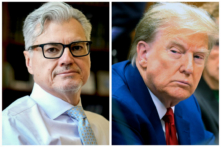 (Trái) Thẩm phán Juan M. Merchan tại văn phòng của ông ở thành phố New York, hôm 14/03/2024. (Phải) Cựu Tổng thống Donald Trump tại Tòa án Hình sự Manhattan ở thành phố New York, hôm 25/03/2024. (Ảnh: Seth Wenig/AP Photo; Spencer Platt/AFP qua Getty Images)