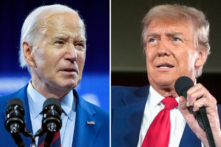 (Bên trái) Tổng thống Joe Biden diễn thuyết tại Wilmington, North Carolina, hôm 02/05/2024. (Bên phải) Cựu Tổng thống Donald Trump, hiện là ứng cử viên tổng thống Đảng Cộng Hòa, nói tại một cuộc vận động tranh cử ở Waukesha, Wisconsin, hôm 01/05/2024. (Ảnh: AP Photo)