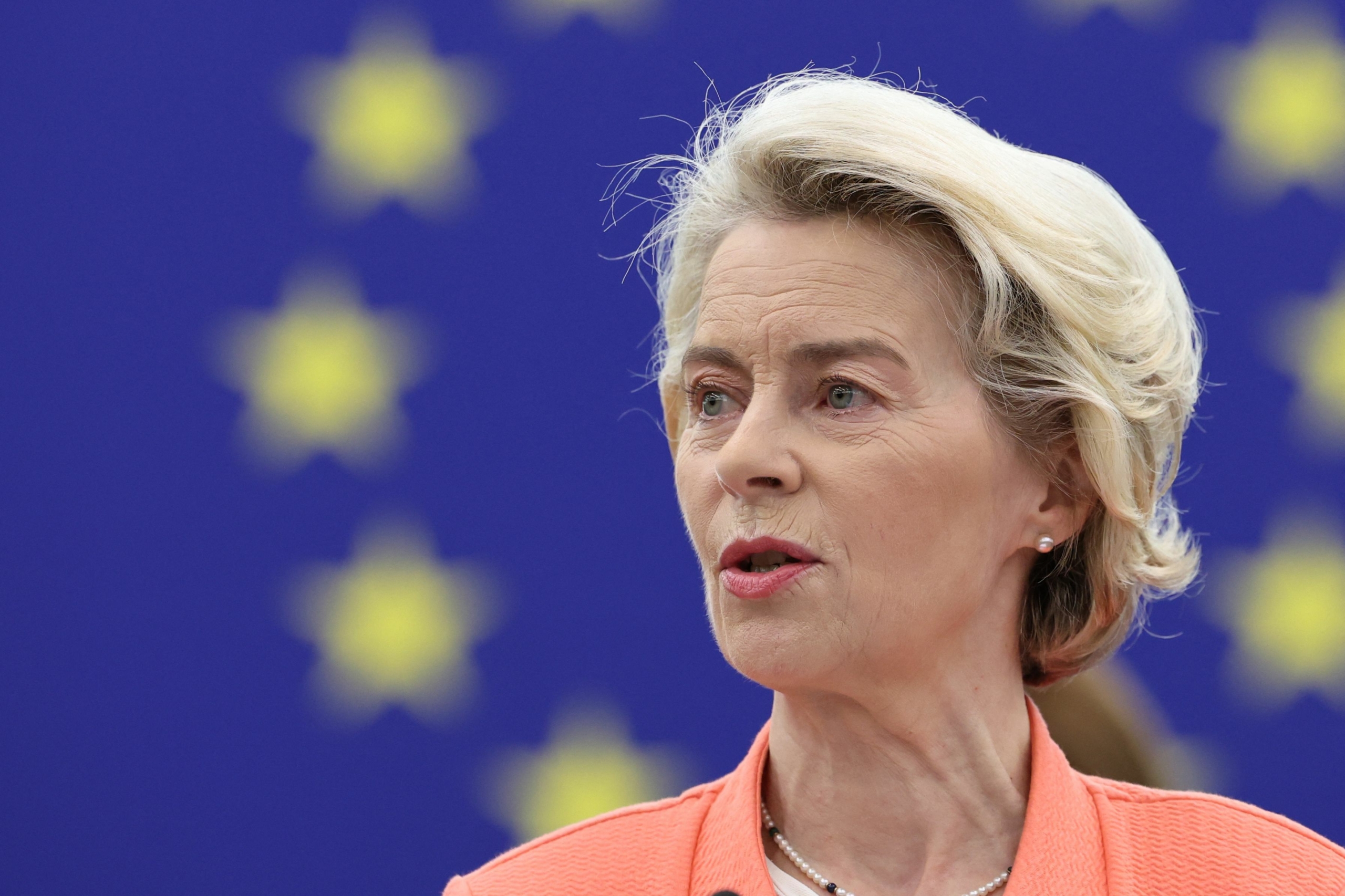 Chủ tịch Ủy ban Âu Châu Ursula von der Leyen đọc Thông điệp Liên minh hàng năm trong phiên họp toàn thể tại Nghị viện Âu Châu ở Strasbourg, Pháp, ngày 13/09/2023. (Ảnh: Frederick Florin/AFP qua Getty Images)