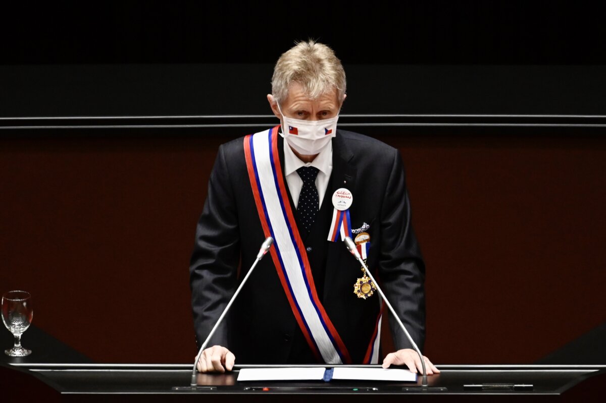 Chủ tịch Thượng viện Cộng hòa Czech Milos Vystrcil đọc diễn văn tại Nghị viện ở Đài Bắc, Đài Loan, vào ngày 01/09/2020. (Ảnh: Sam Yeh/AFP qua Getty Images)