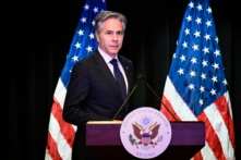 Ngoại trưởng Hoa Kỳ Antony Blinken tham dự một cuộc họp báo tại Đại sứ quán Hoa Kỳ ở Bắc Kinh, hôm 26/04/2024. (Ảnh: Wang Zhao/AFP qua Getty Images)