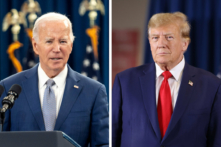 (Trái) Tổng thống Joe Biden nói về kế hoạch kinh tế của ông cho đất nước ở Raleigh, North Carolina, hôm 18/01/2024. (Phải) Cựu Tổng thống Donald Trump đến dự một cuộc vận động tranh cử ở Sioux Center, Iowa, hôm 05/01/2024. (Ảnh: Eros Hoagland/Getty Image; Scott Olson/Getty Image)