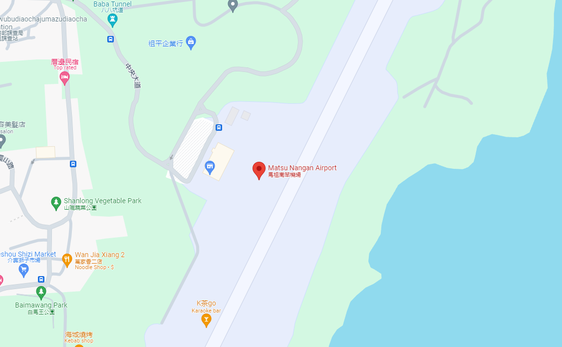 Ảnh chụp màn hình từ Google Maps cho thấy vị trí của Phi trường Mã Tổ Nam Can ở Đài Loan.