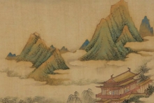 Một phần bức “Thanh Sơn vân lâu” trong “Đường nhân thi ý đồ sách” của Cừu Anh, thời nhà Minh. (Ảnh: Tài sản công)