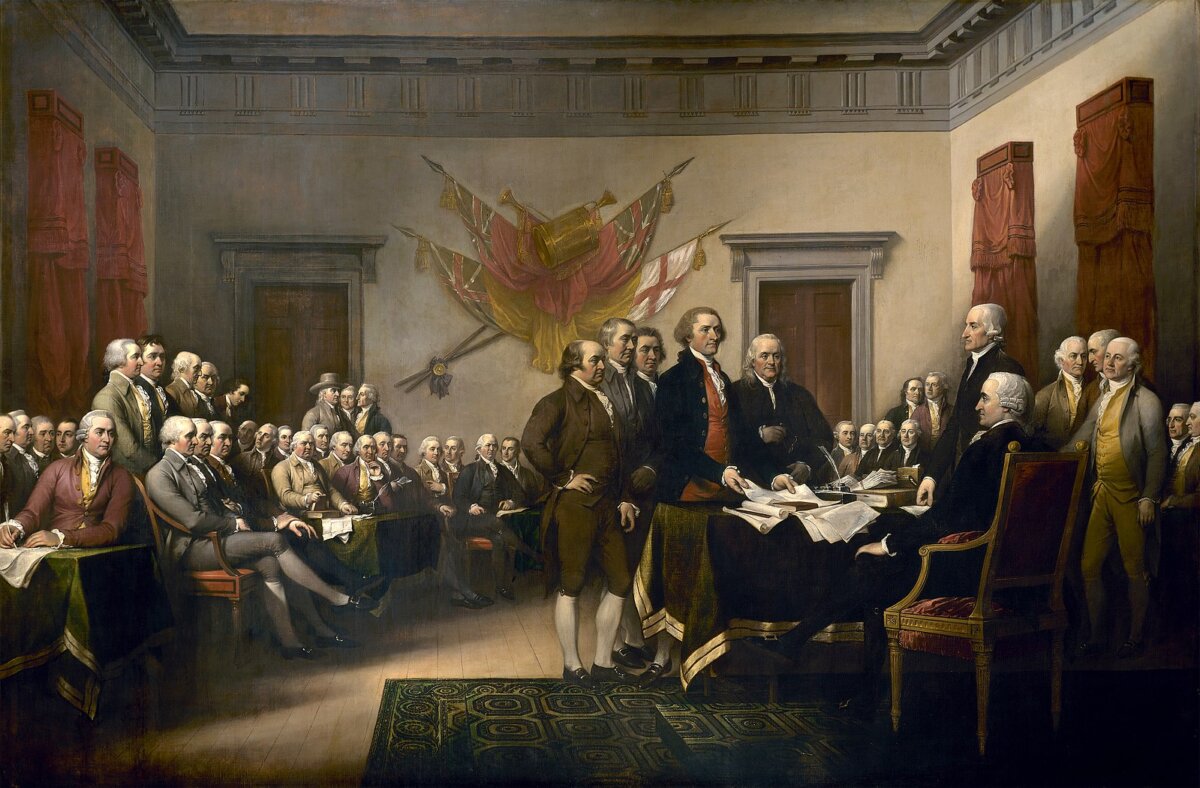 Ông John Trumbull vẽ tác phẩm “Tuyên ngôn Độc lập” vào năm 1819. Tác phẩm khắc họa một thời điểm quan trọng trong nỗ lực giành độc lập của người Mỹ. (Ảnh: Tài sản công cộng)