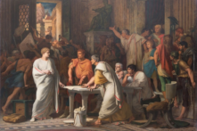 Bức tranh “Sulla in Marius’s House” (Sulla Trong Nhà của Marius), năm 1866, của họa sỹ Benjamin Ulmann, miêu tả cảnh Sulla đang cầu xin Marius một nơi trú ẩn sau khi chạy thoát khỏi đám đông vào năm 88 trước Công Nguyên. (Ảnh: Tư liệu công cộng)