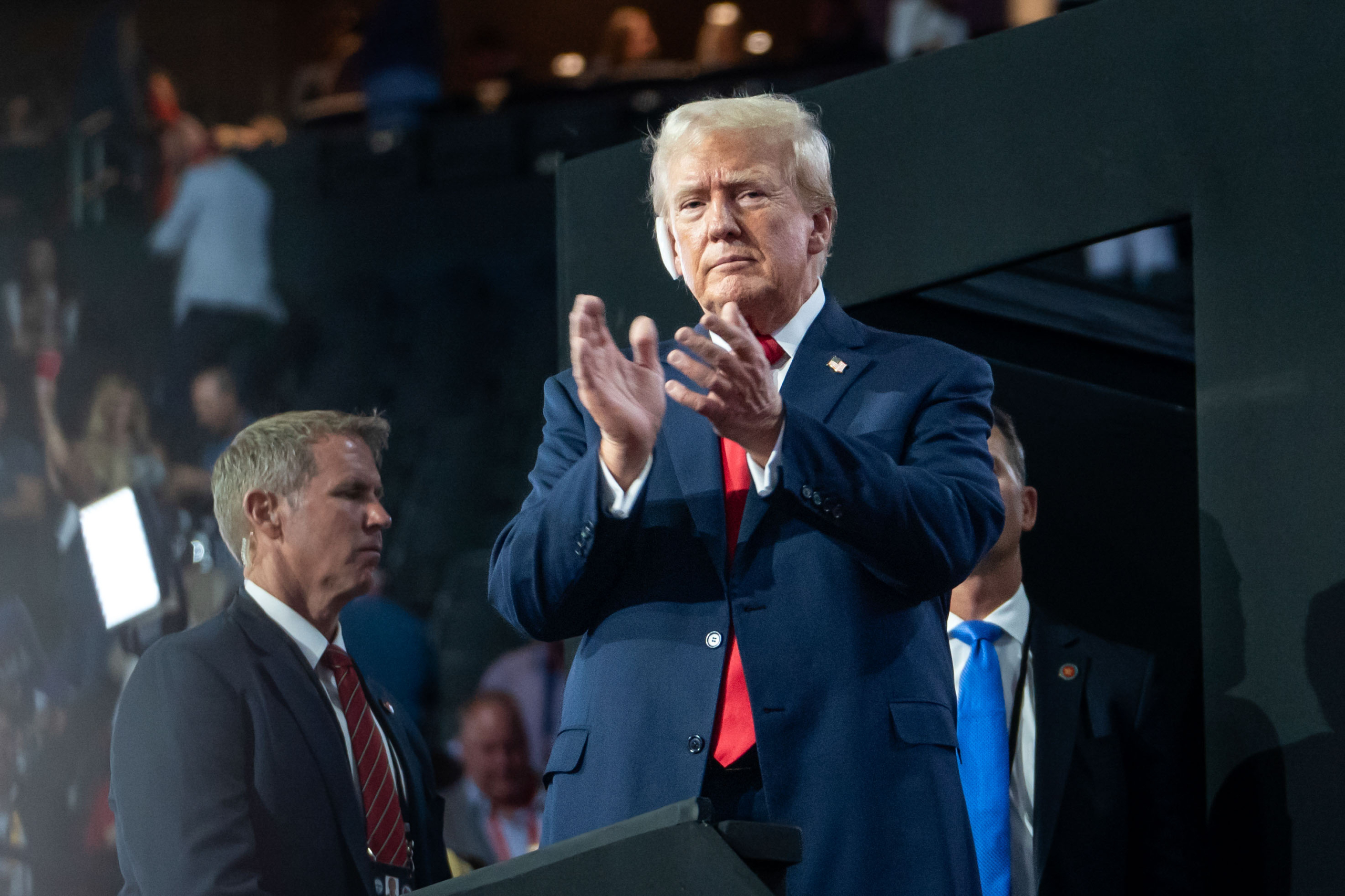 Cựu Tổng thống và là ứng cử viên của Đảng Cộng Hòa Donald Trump tham dự Hội nghị Quốc gia Đảng Cộng Hòa năm 2024 tại Milwaukee, hôm 15/07/2024. (Ảnh: Madalina Vasiliu/The Epoch Times)