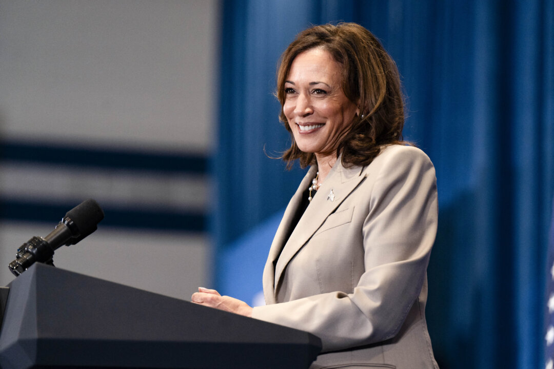 Phó Tổng thống Kamala Harris trình bày trong một sự kiện tranh cử tại Trường Trung học Westover ở Fayetteville, North Carolina, hôm 18/07/2024. (Ảnh: Allison Joyce/AFP qua Getty Images)