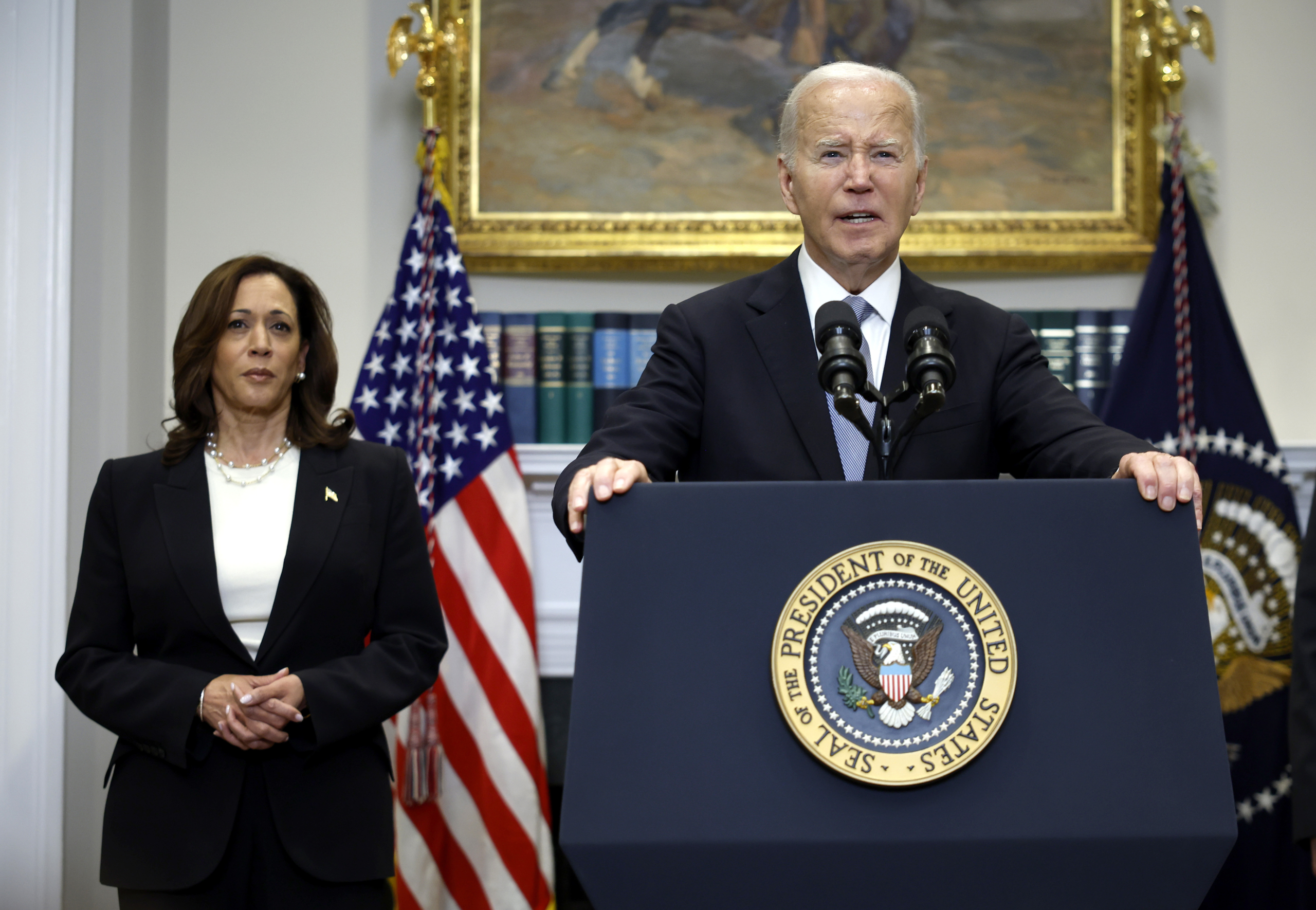 Tổng thống Hoa Kỳ Joe Biden có bài bình luận về vụ ám sát cựu Tổng thống Đảng Cộng Hòa Donald Trump tại Tòa Bạch Ốc hôm 14/07/2024 ở Thủ đô Hoa Thịnh Đốn. (Ảnh của Kevin Dietsch/Getty Images)